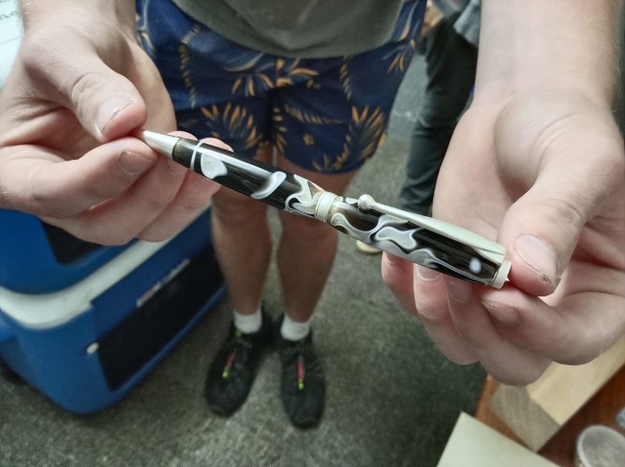 mr woodturner nuwe hoop skool gallery black white and silver acrylic Pen created by student